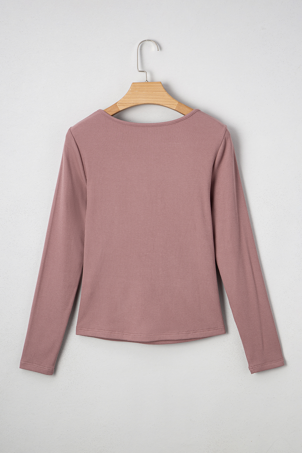 Burgundy Gathered Bust Square Neck Ribbed Fit Long Sleeve Top - loveforevers