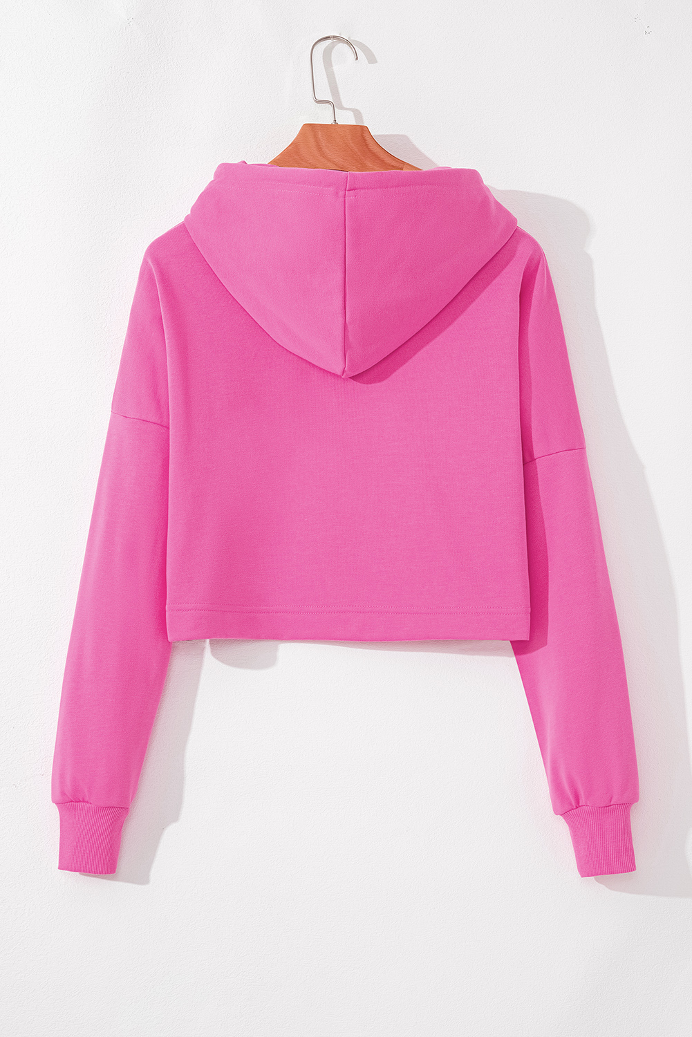 Black Solid Drop Shoulder Drawstring Cropped Hoodie - loveforevers