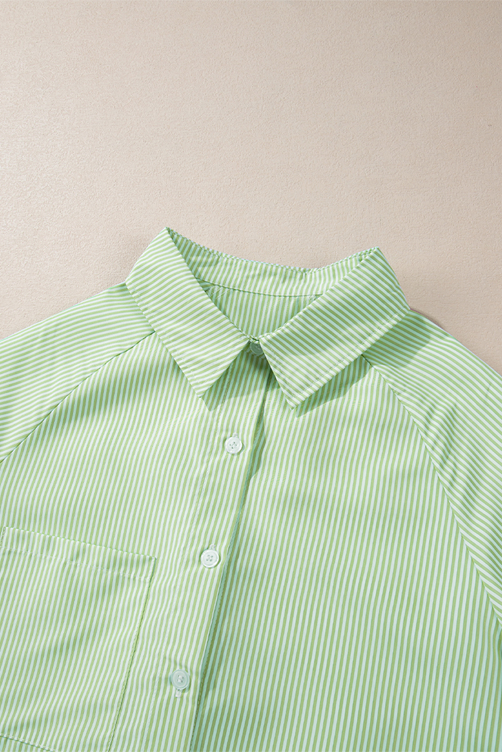Grass Green Striped Shirred Cuff Buttoned Loose Fit Shirt - loveforevers