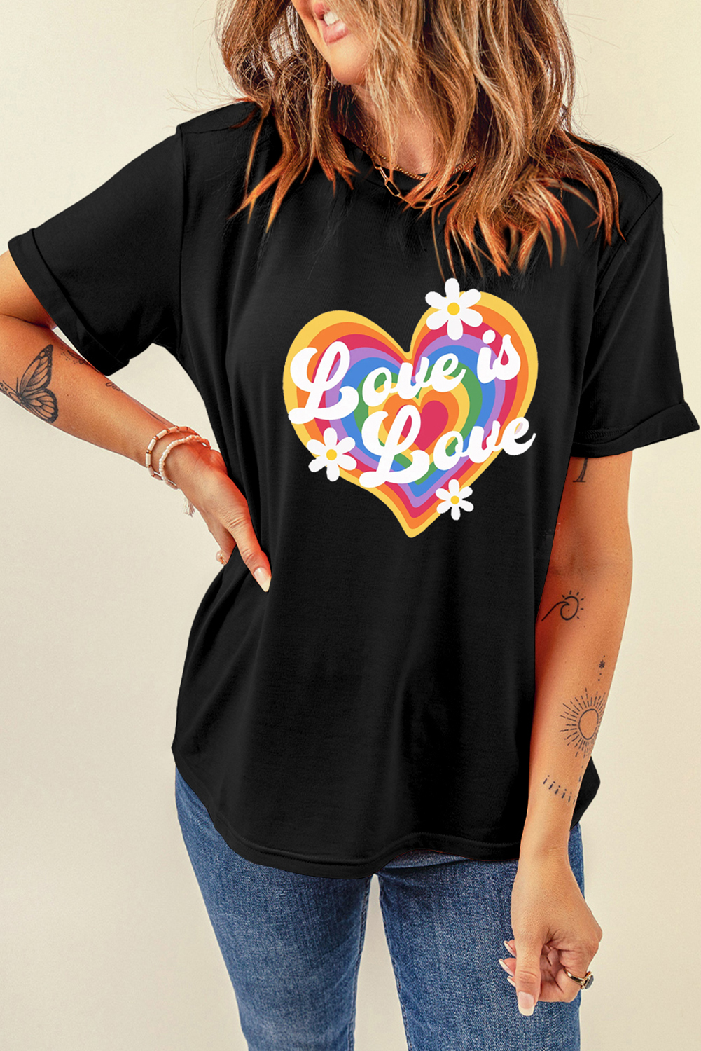 Black Love is Love Rainbow Heart Graphic Crewneck Tee - loveforevers