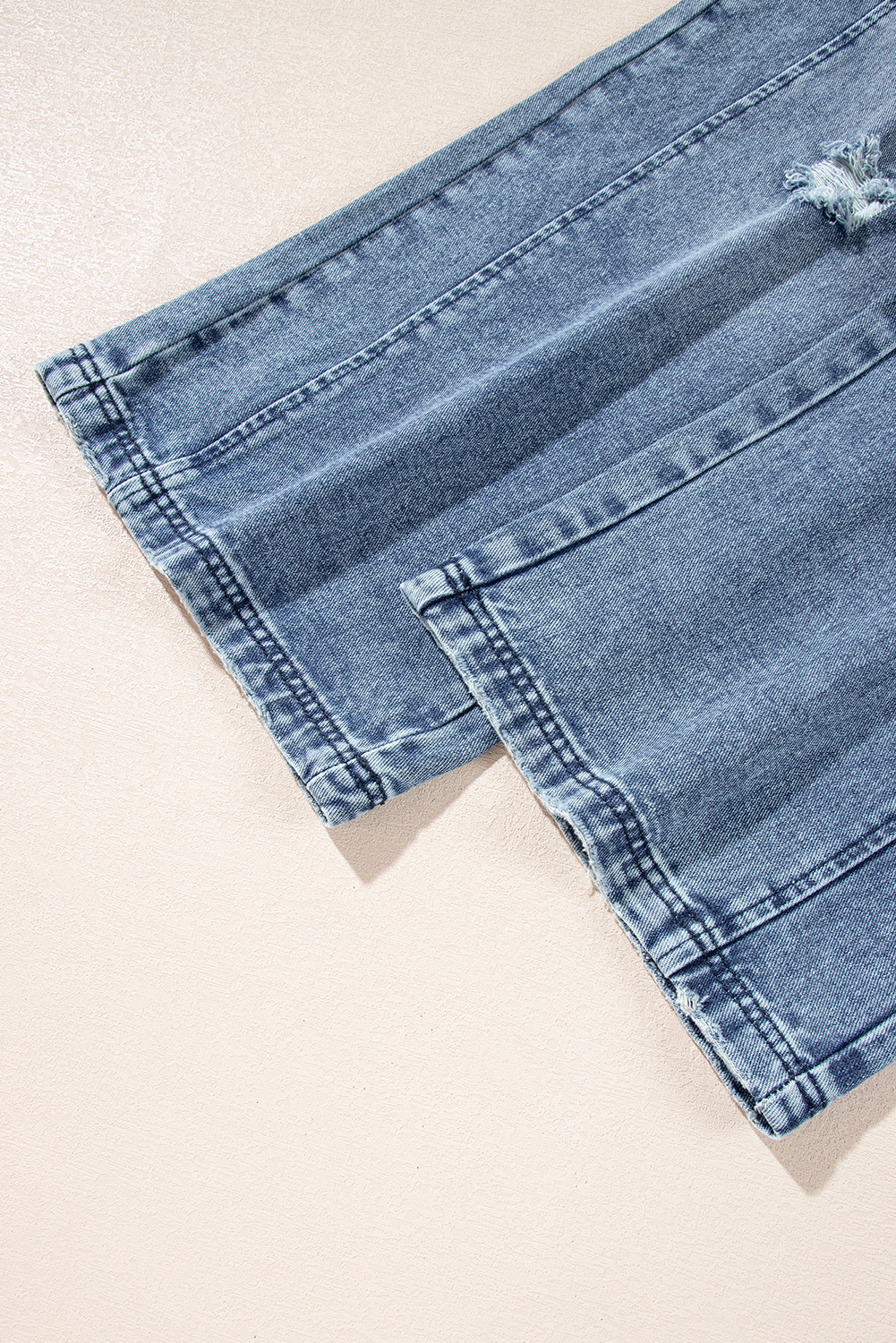 Stone Blue Distressed Bib Pocket Wide Leg Denim Overall - loveforevers