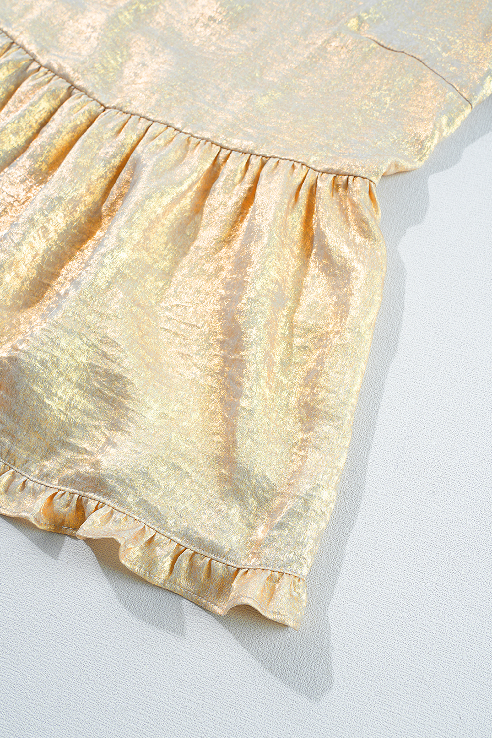 Dearlovers Gold Metallic Frilled V Neck Puff Sleeve Babydoll Blouse - loveforevers