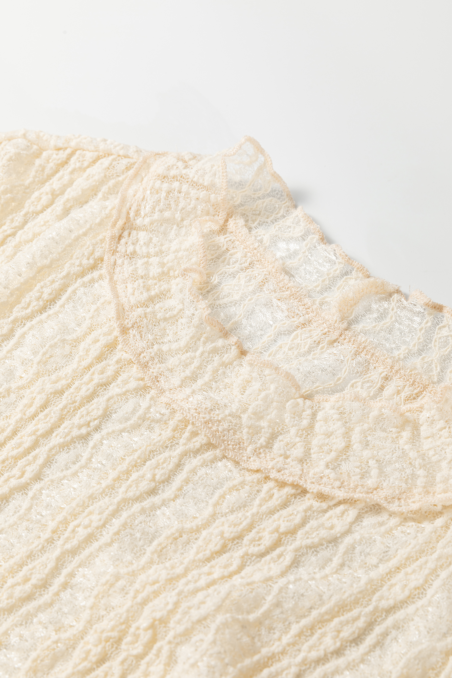 Apricot Flounced Long Sleeve Mock Neck Sheer Lace Top - loveforevers