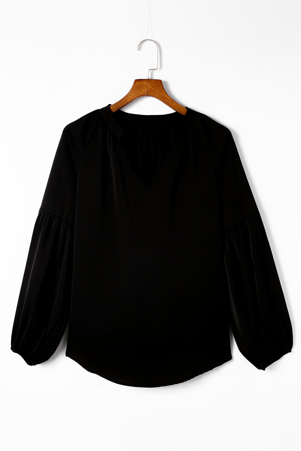 Black V Neck Long Puff Sleeve Top - loveforevers
