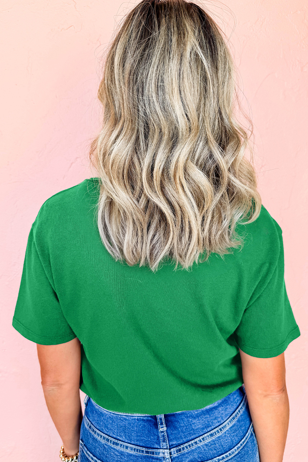 Bright Green Embroidered Clover Pattern St Patrick Tee - loveforevers
