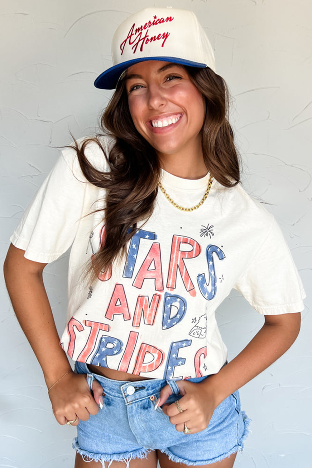 White STARS AND STRIPES Crew Neck Graphic Tee - loveforevers