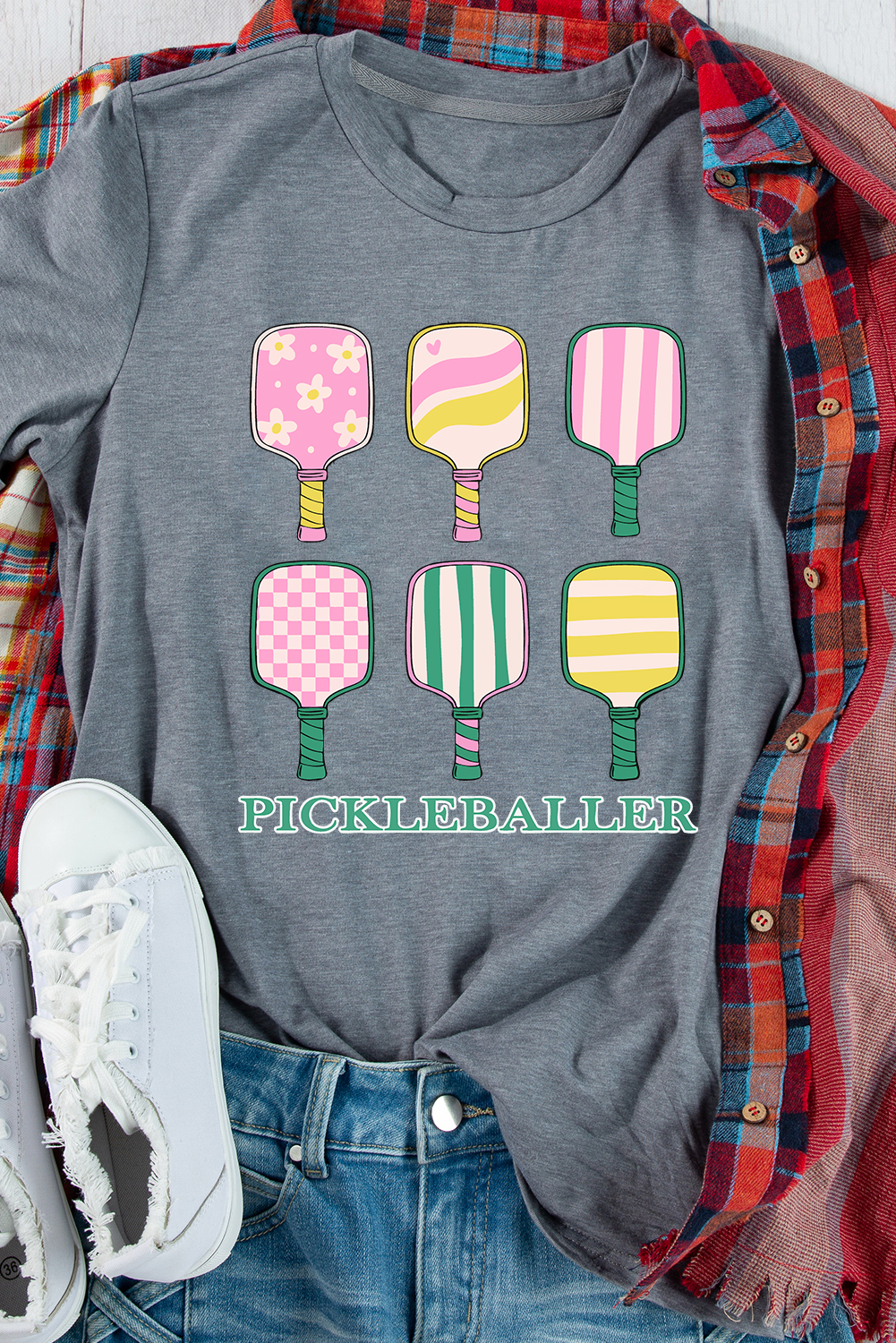 Gray PICKLEBALLER Playful Bats Printed Casual T Shirt - loveforevers