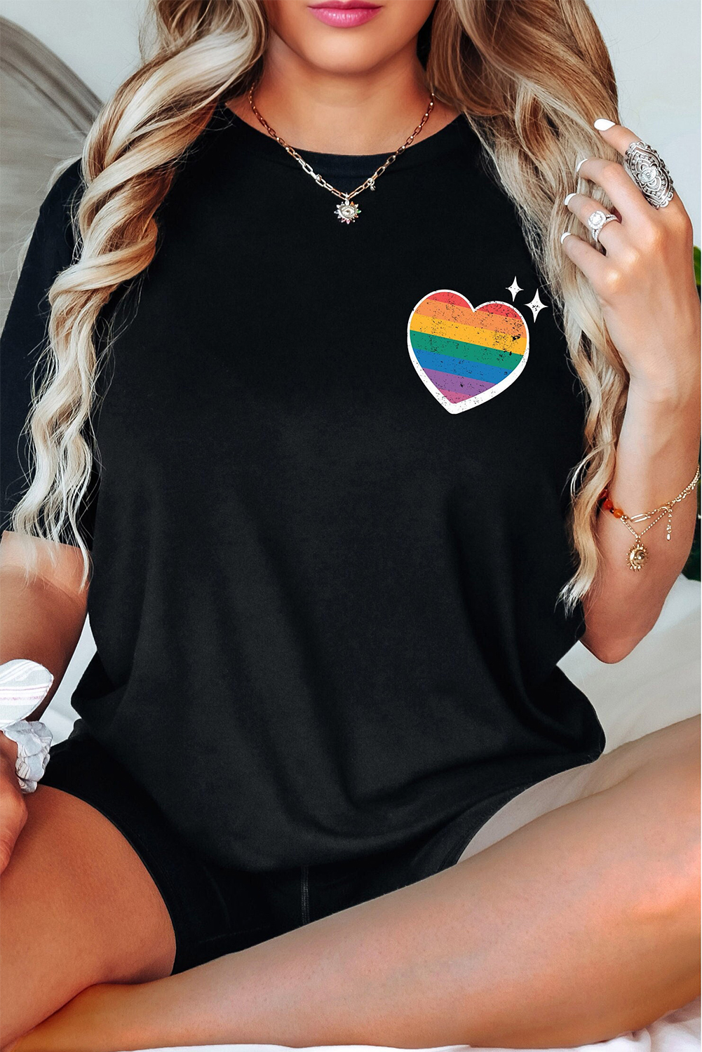 Black Pride Heart Cracking Graphic Detail Cotton Blend T Shirt - loveforevers