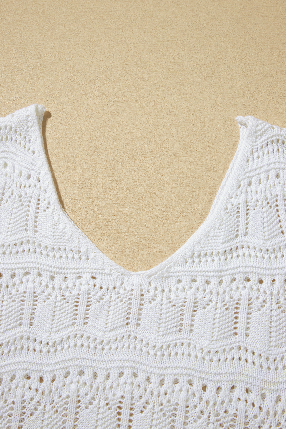 White V Neck Textured Hollow-out Sweater Vest - loveforevers
