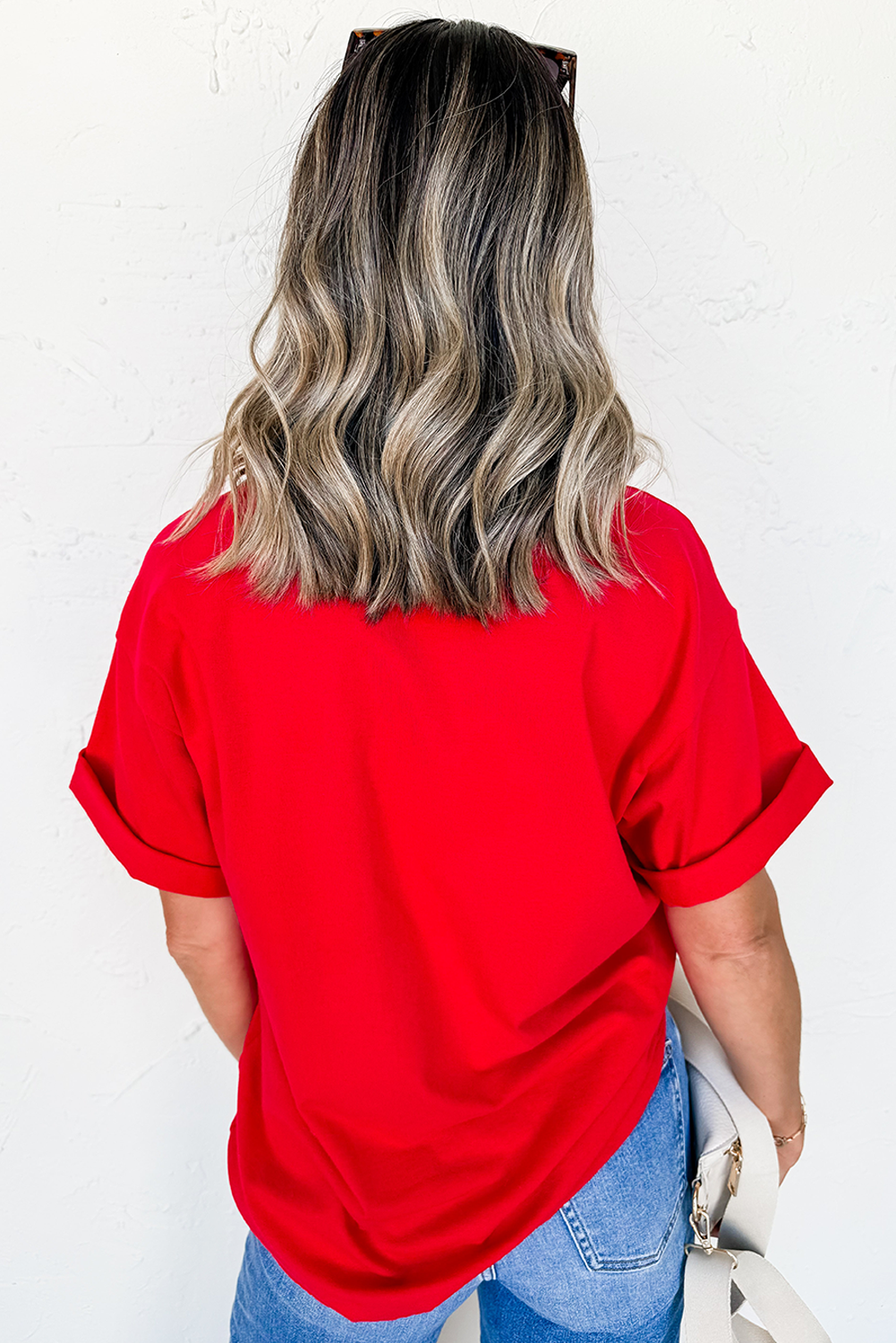 Red USA Bow Printed Casual Cotton Blend T Shirt - loveforevers