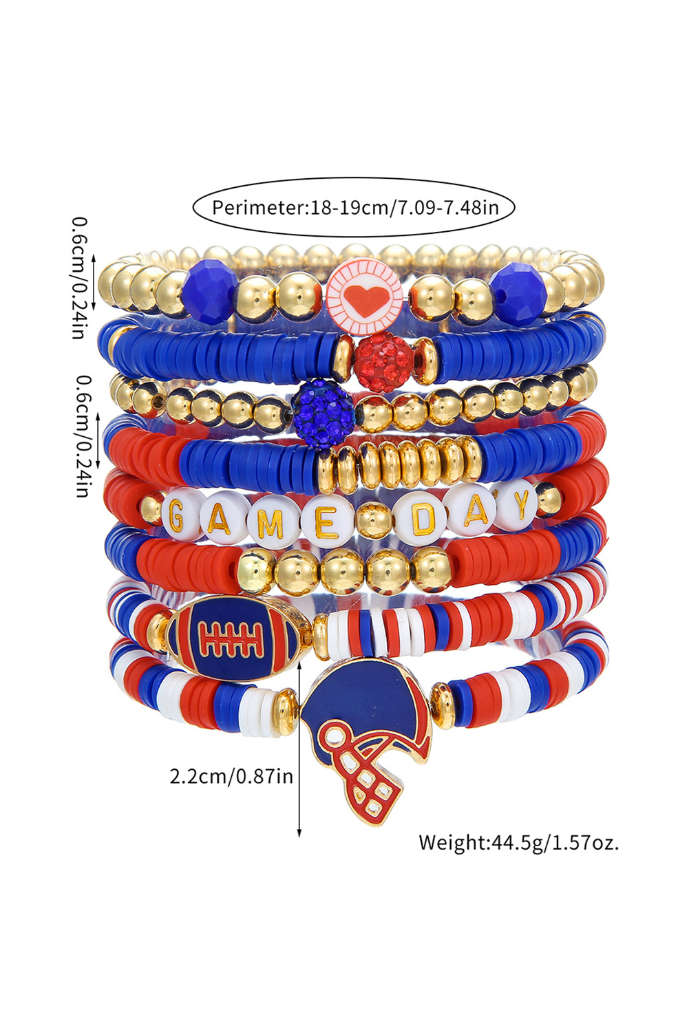 Dark Blue 8pcs Stackable Clay Beaded GAME Day Bracelet Set - loveforevers