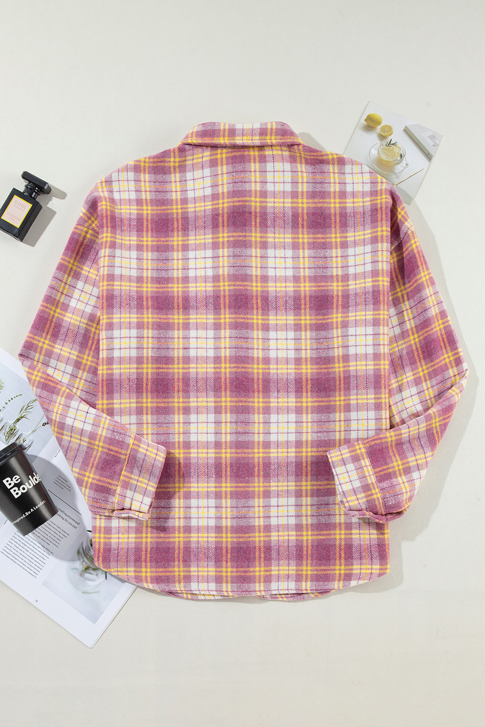 Pink Plaid Print Chest Pocket Long Sleeve Shacket - loveforevers