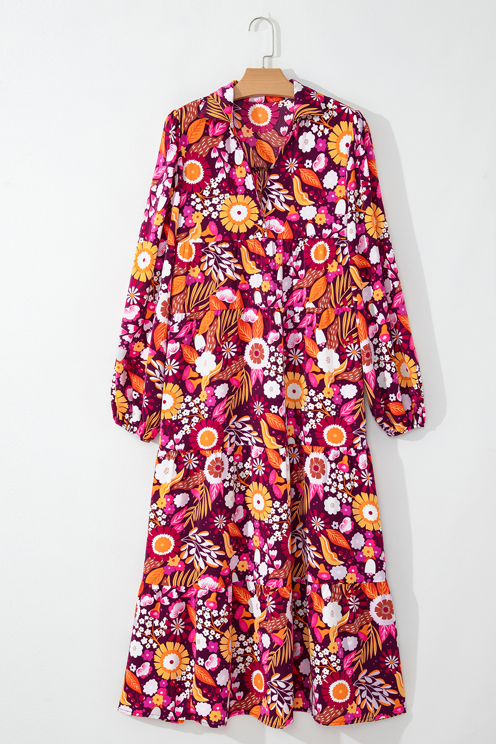 Purple Collared Tiered Flowy Long Dress - loveforevers
