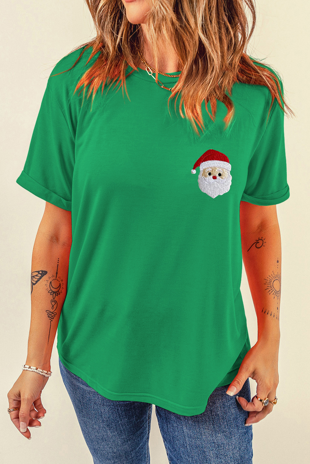 Bright Green Santa Clause Embroidered T Shirt - loveforevers