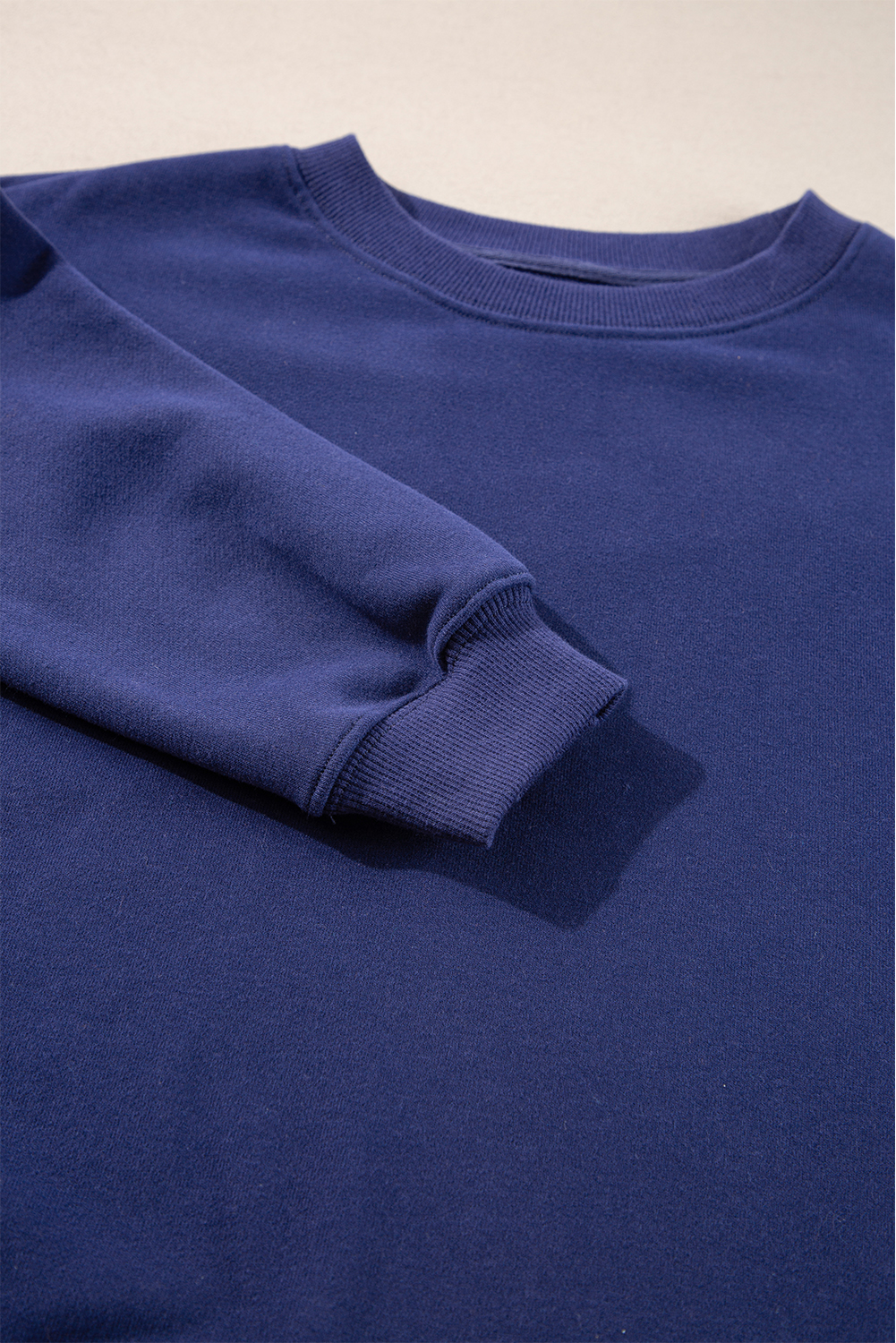 Navy Blue Plain Drop Shoulder Crewneck Pullover Sweatshirt - loveforevers