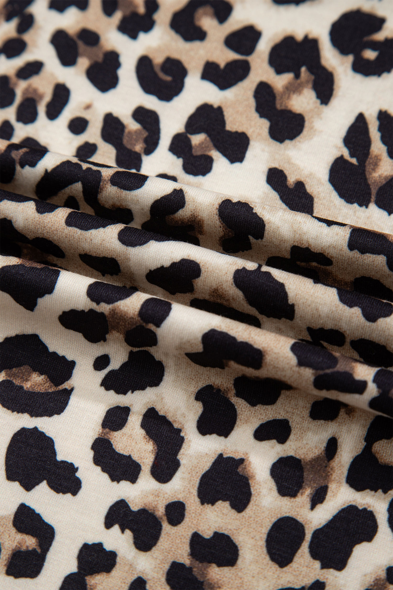 Brown Leopard Print Contrast Trim Round Neck Long Sleeve Top - loveforevers