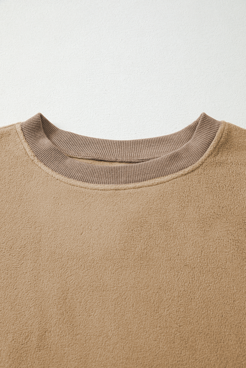 Dark Khaki Fuzzy Sherpa Splicing Pullover Sweatshirt with Side Slit - loveforevers