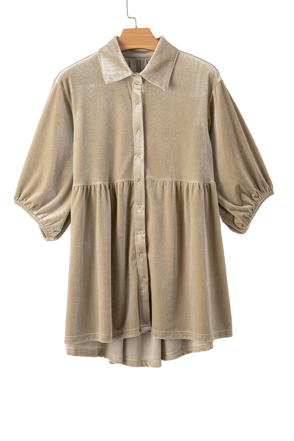 Burgundy 3/4 Sleeve Tunic Babydoll Velvet Shirt - loveforevers