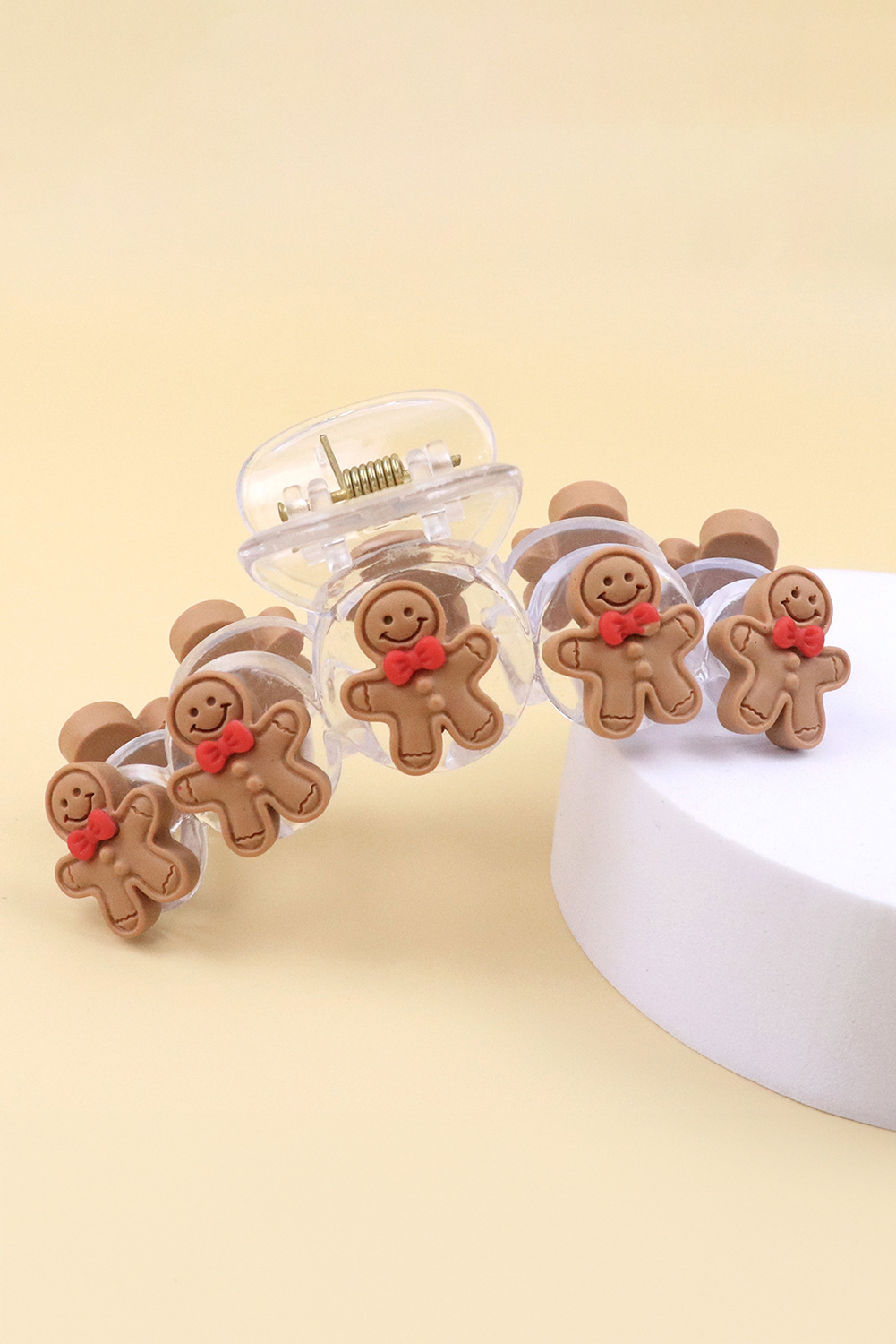 Light French Beige Cute Gingerbread Man Christmas Fashion Hair Claw Clip - loveforevers