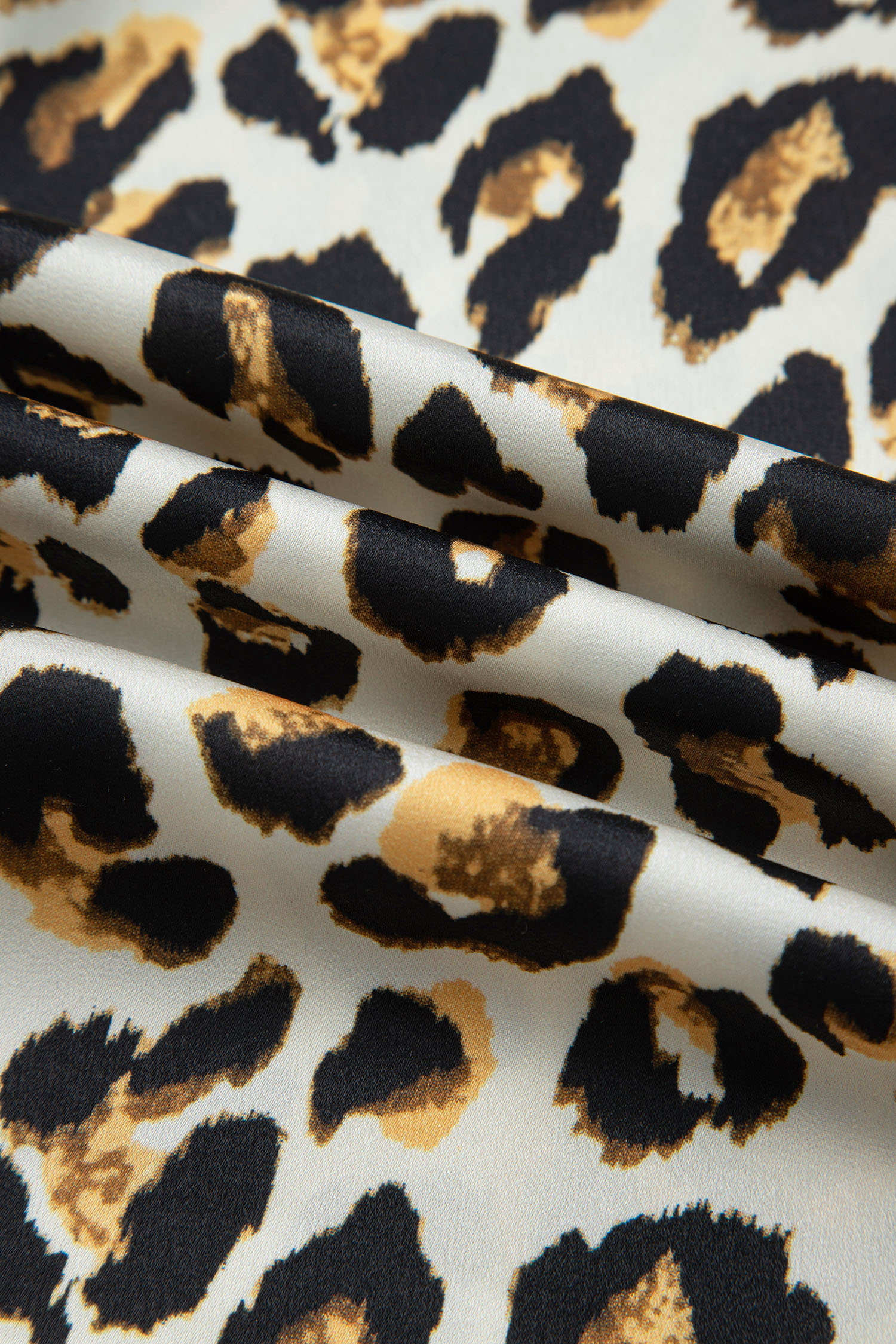 Khaki Leopard Print Ruffle Trim 3/4 Sleeve Loose Shirt - loveforevers