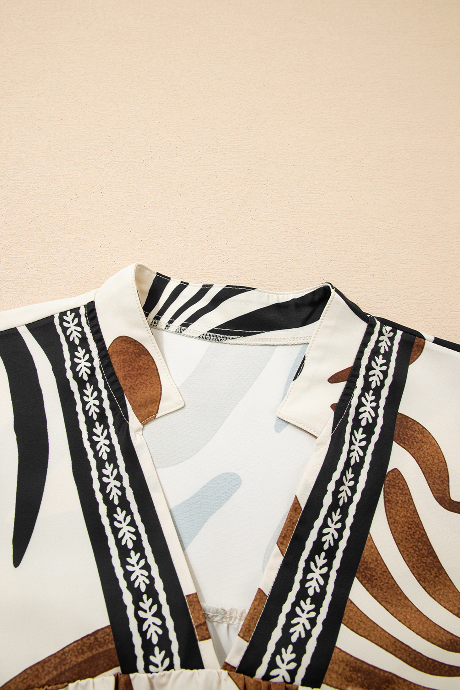 Brown Abstract Print Puff Sleeve Loose Blouse - loveforevers
