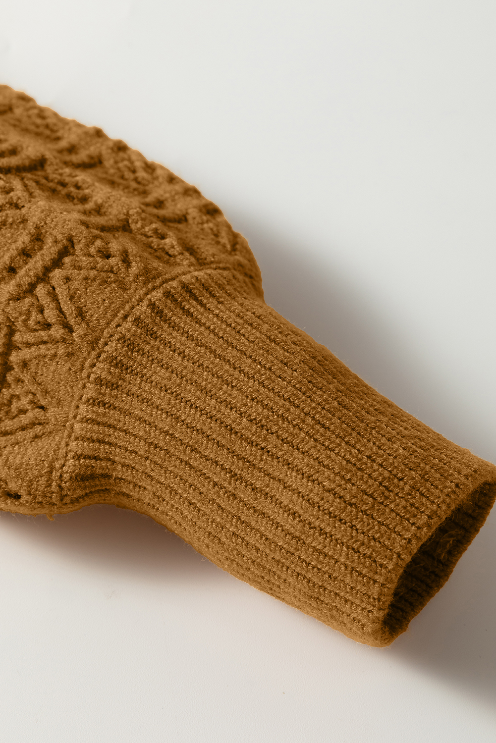 Jurassic Gold Hollow Out Crochet Ribbed Edge Balloon Sleeve Sweater - loveforevers