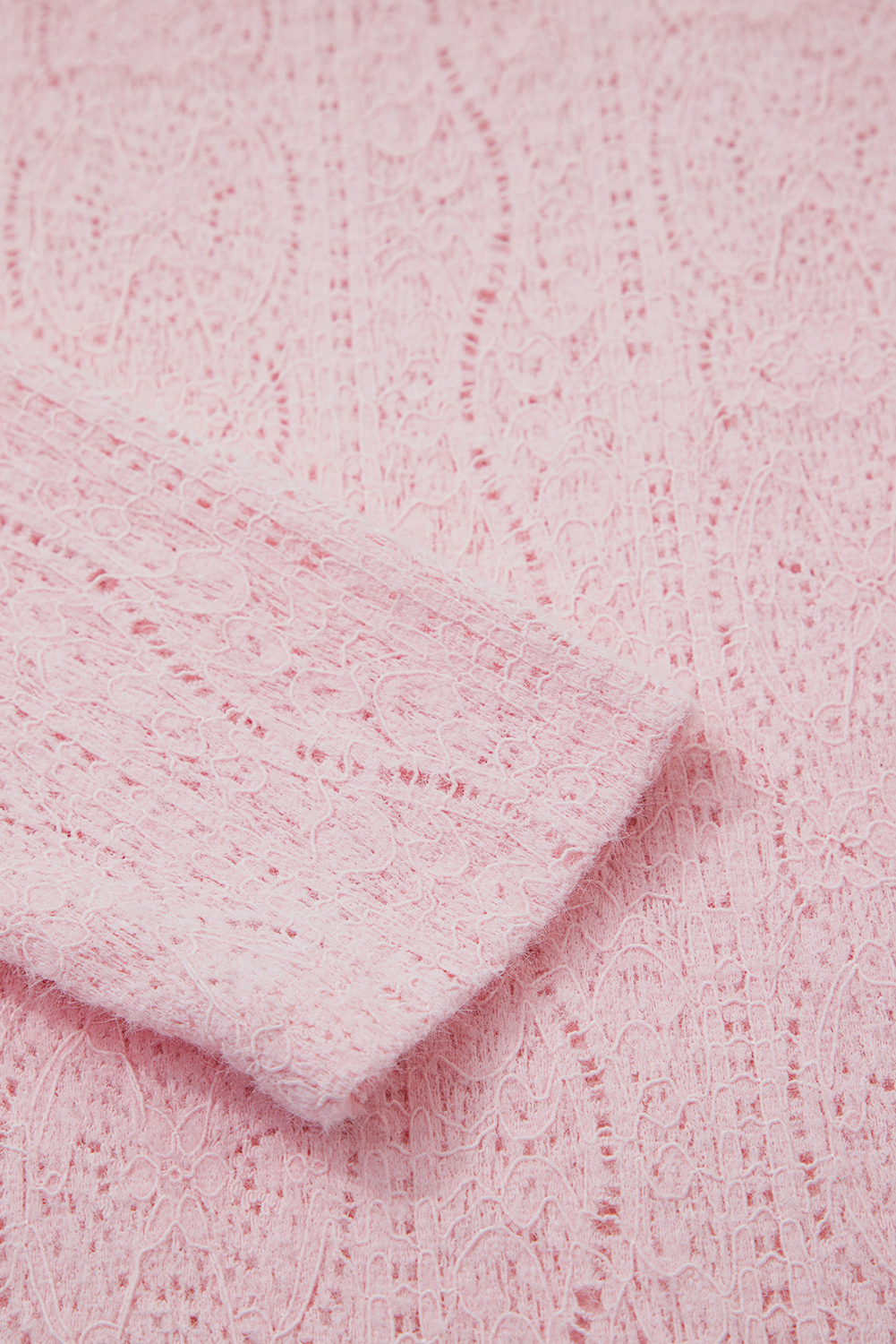 Light Pink Semi Sheer Lace Long Sleeve Cropped Top - loveforevers