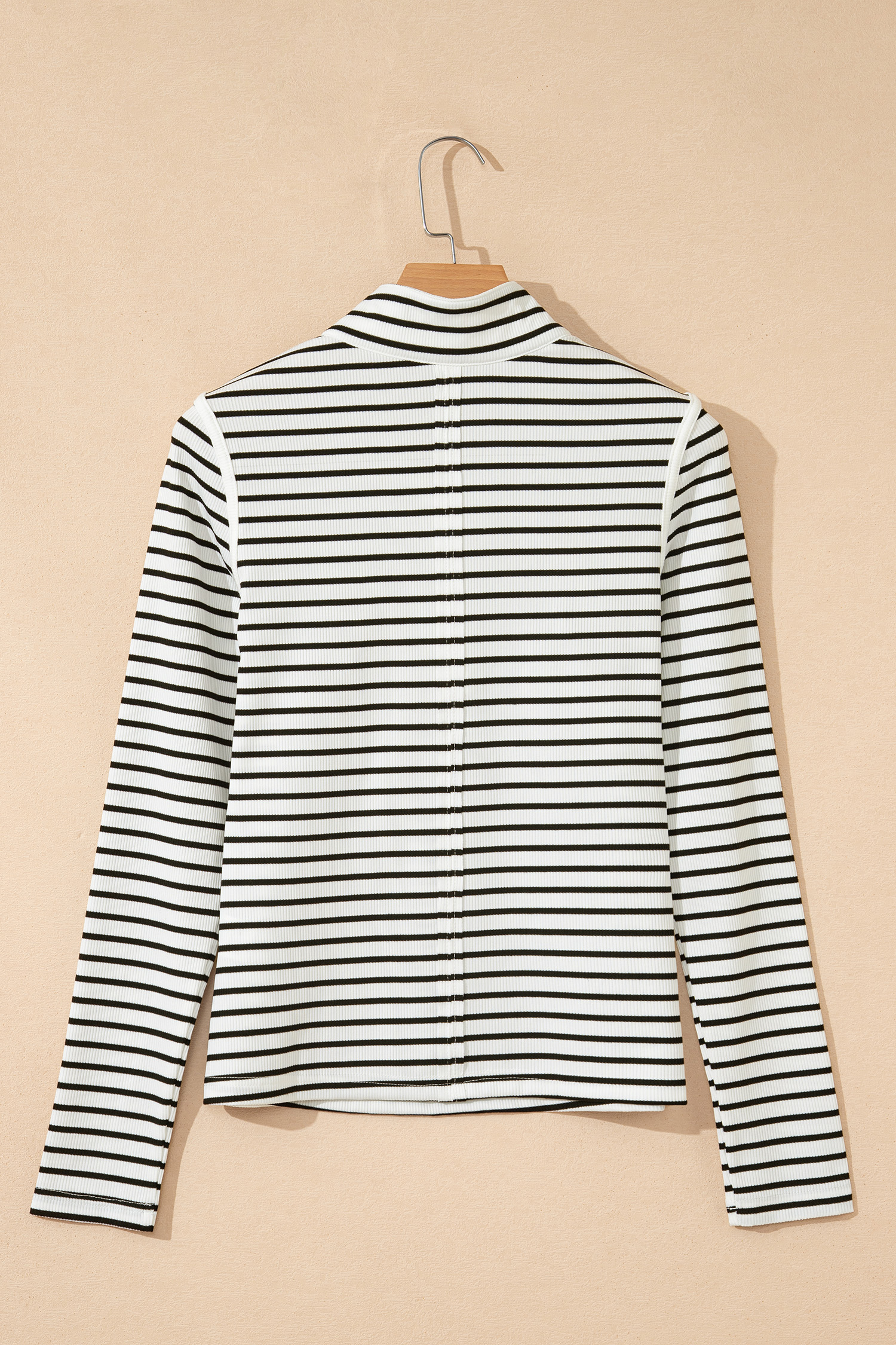Black Stripe Ribbed Knit Half Button Long Sleeve Slim Top - loveforevers