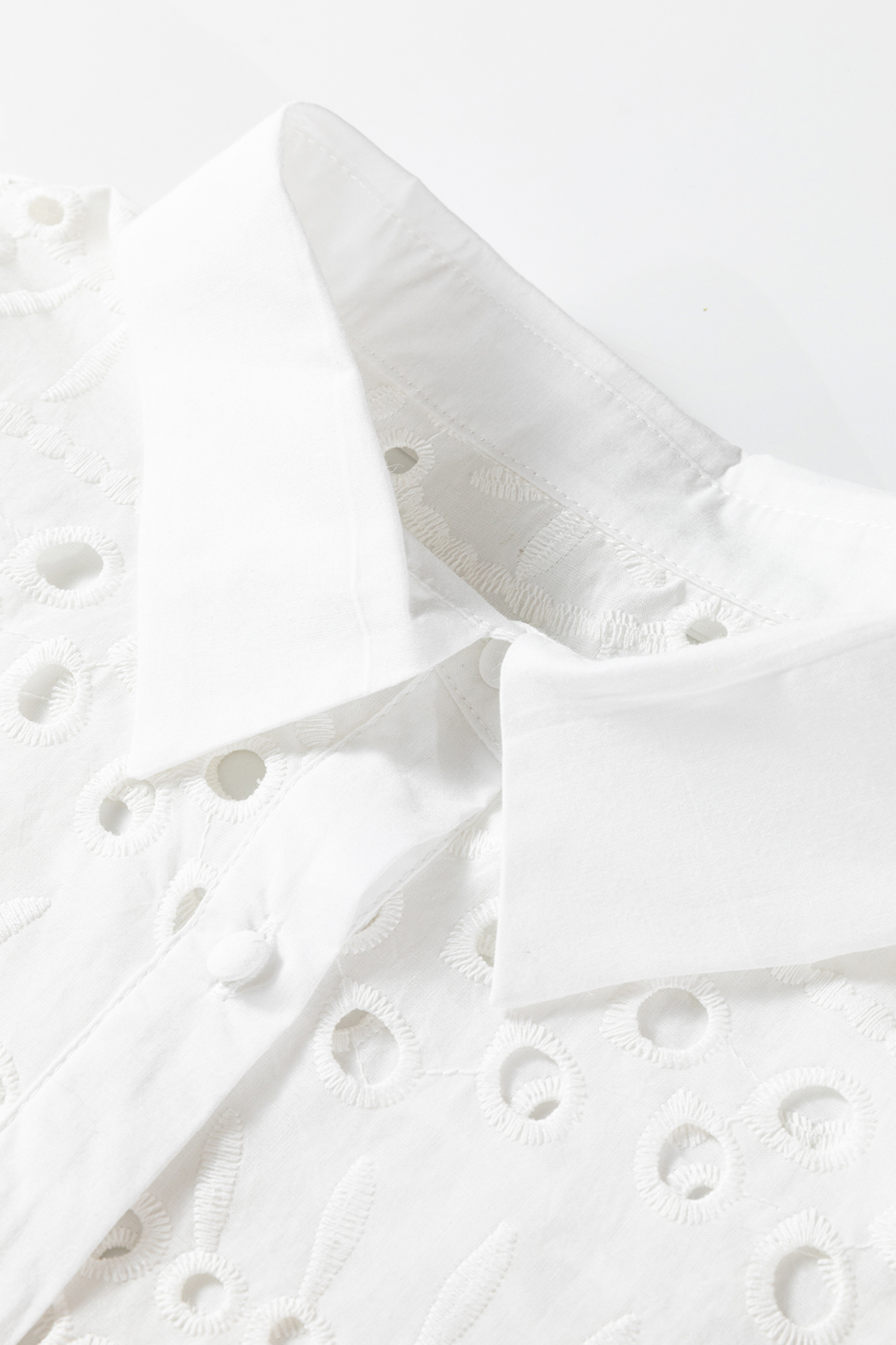 White Eyelet Embroidered Puff Sleeve Crop Shirt - loveforevers