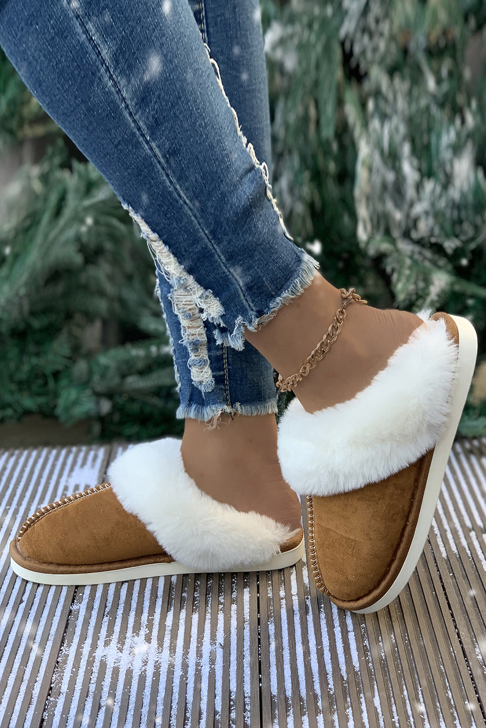 Khaki Cut and Sew Faux Suede Plush Lined Slippers - loveforevers