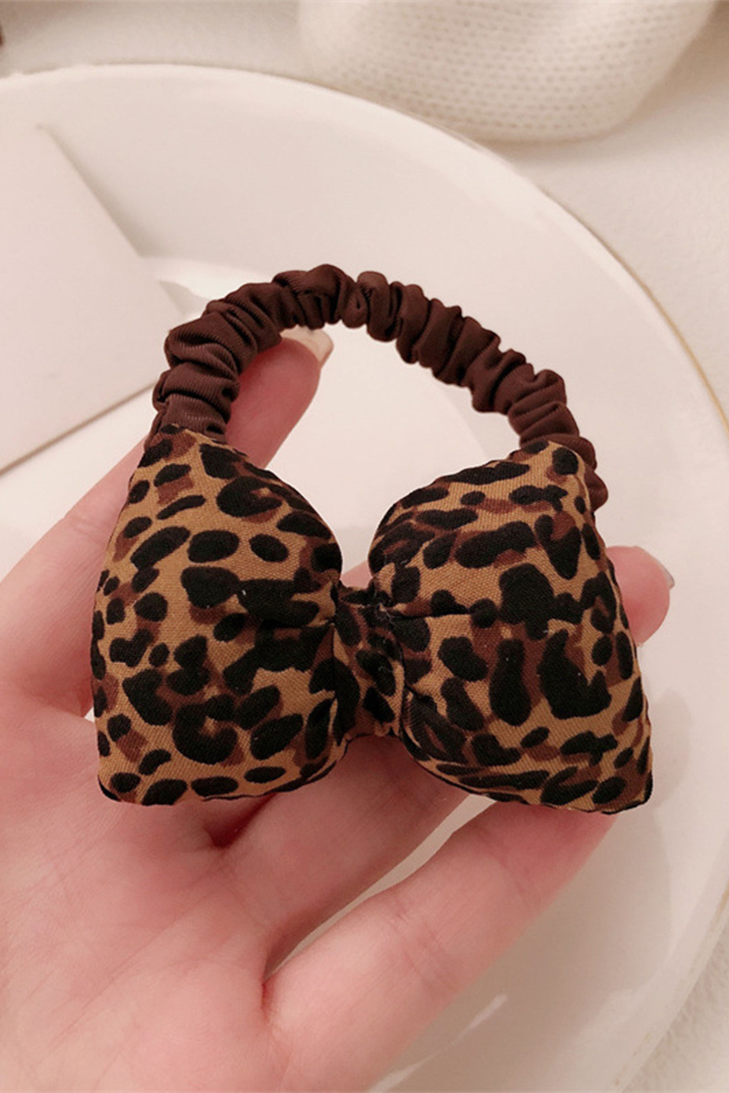 Chestnut Leopard Printed Puffy Bow Hair Tie - loveforevers