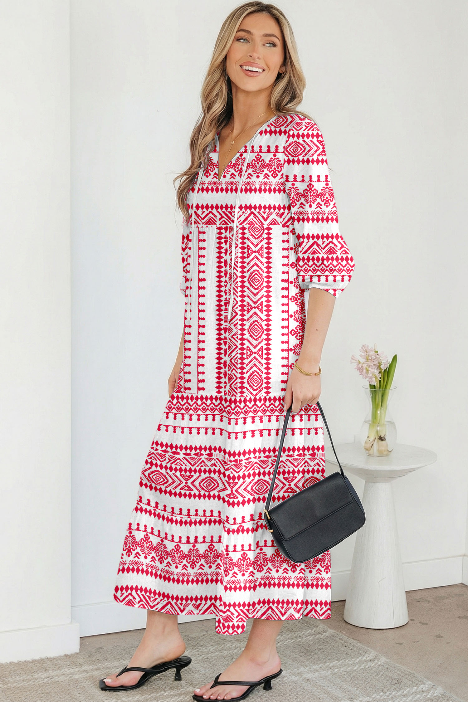 Sky Blue Boho Printed Half Sleeve Maxi Dress - loveforevers