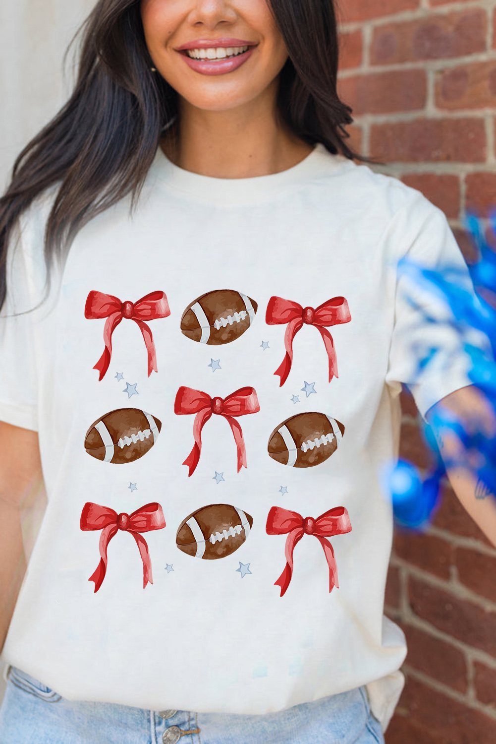 White Bowknot Rugby Graphic Crew Neck Tee - loveforevers
