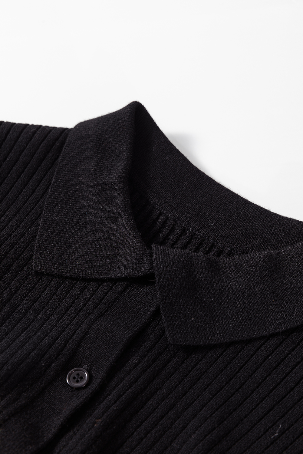 Black Ribbed Knit Collared Slim Fit Sweater Cardigan - loveforevers