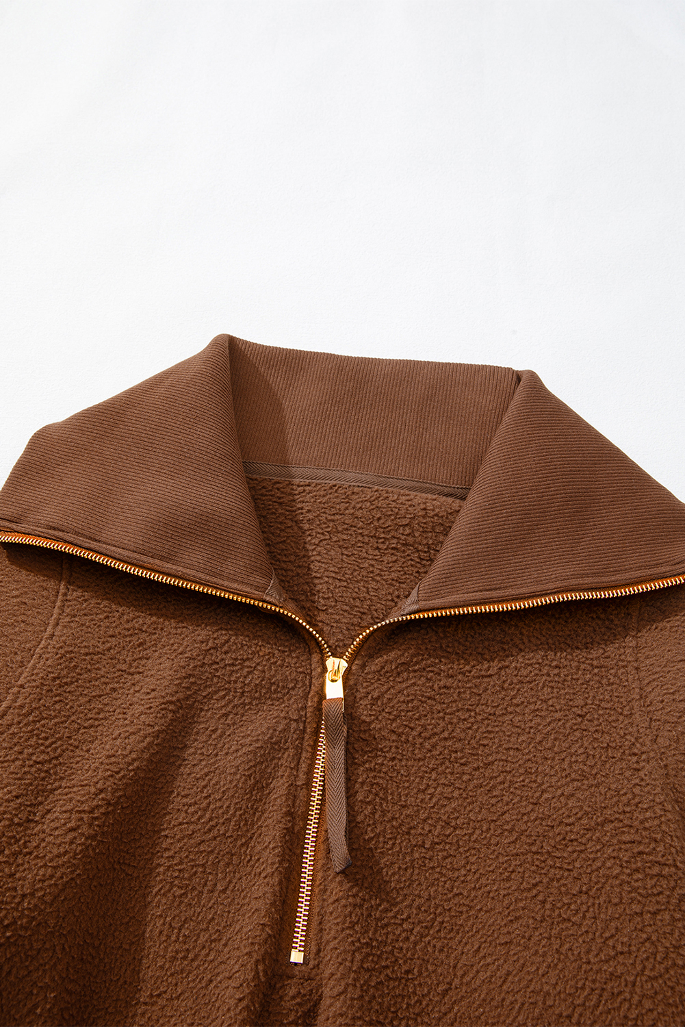 Brown Half Zip Fleece Pullover Sweatshirt - loveforevers