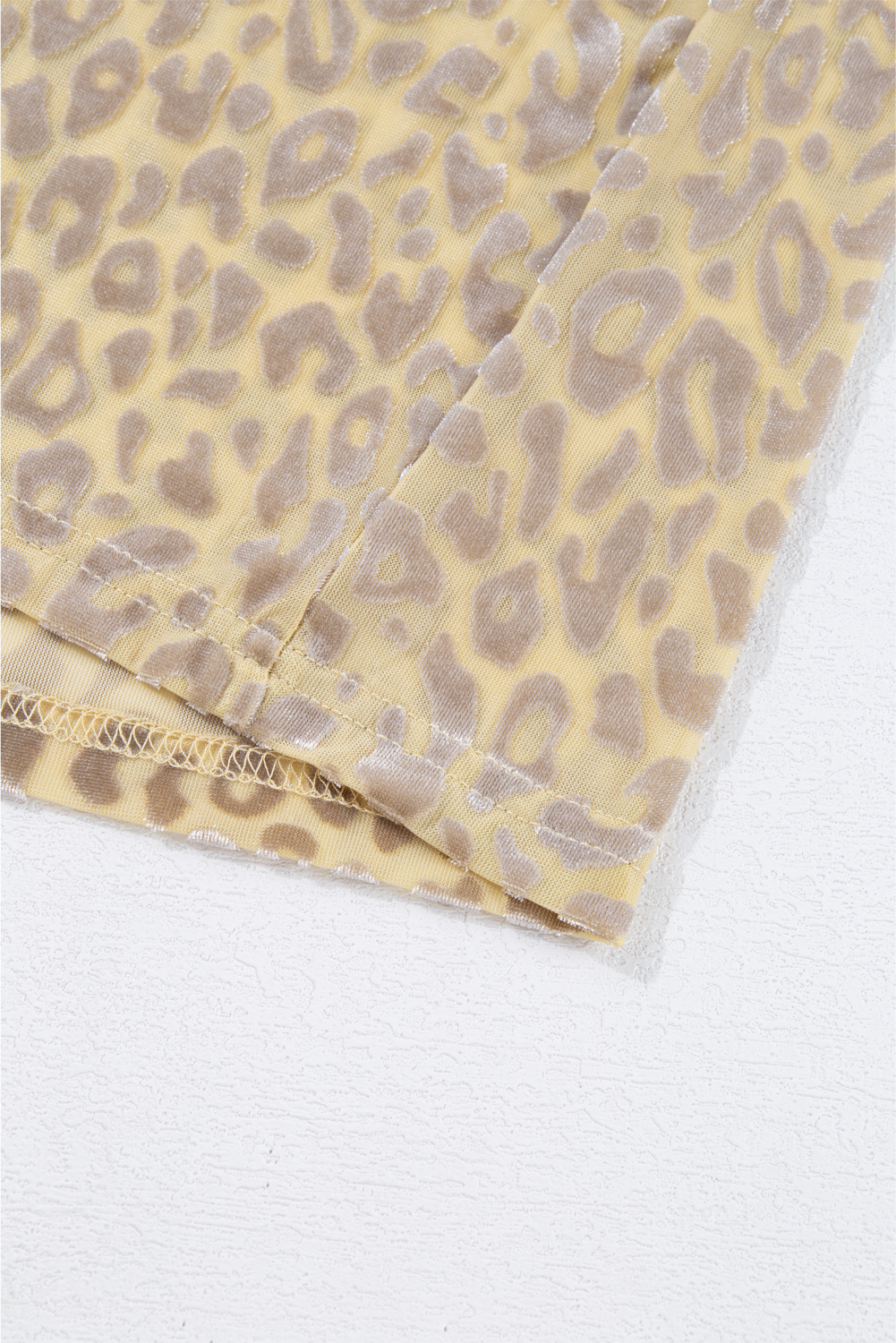 Beige Leopard Velvet Burnout Off Shoulder Long Sleeve Blouse - loveforevers