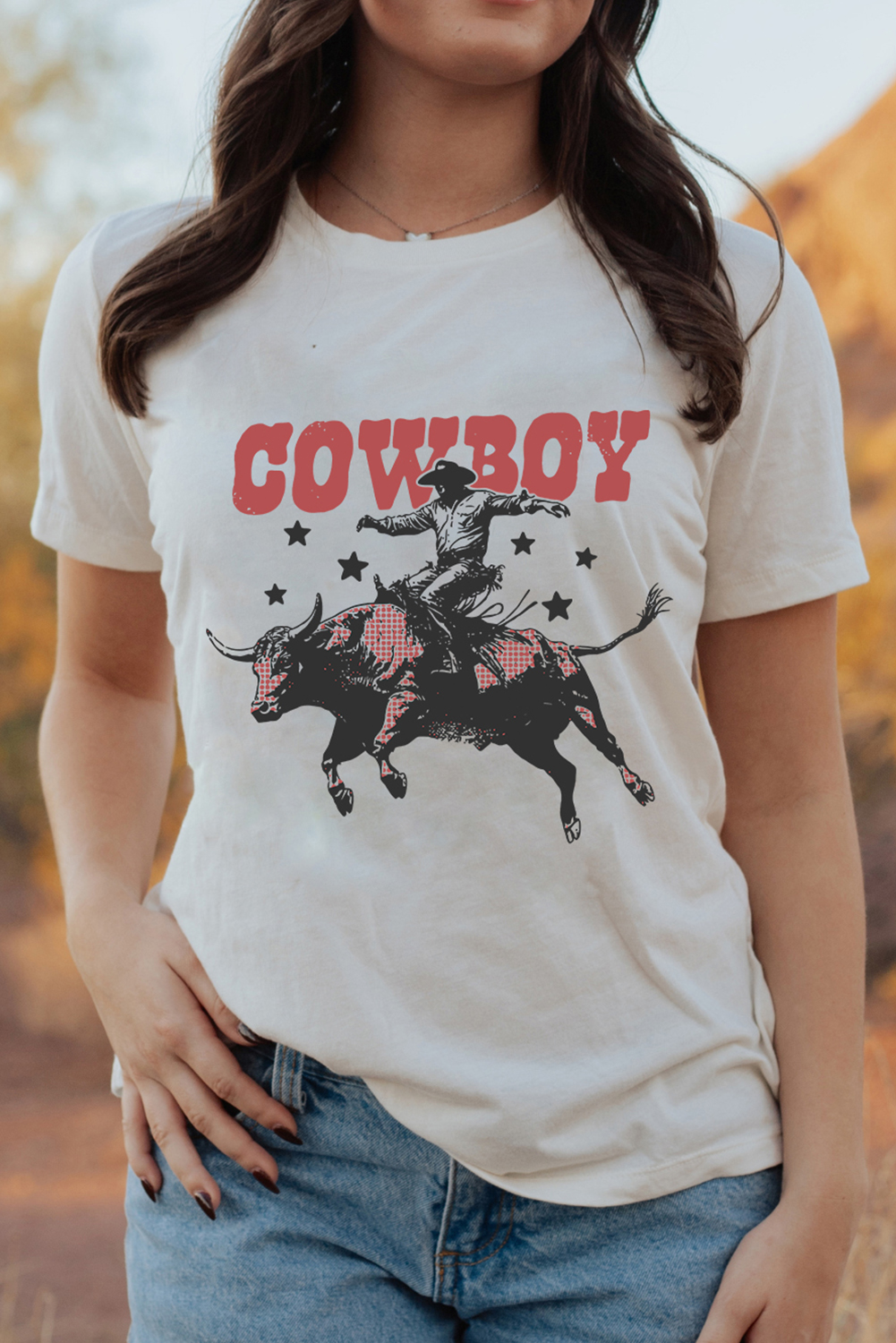 White COWBOY Star Graphic Crewneck Western Fashion Tee - loveforevers