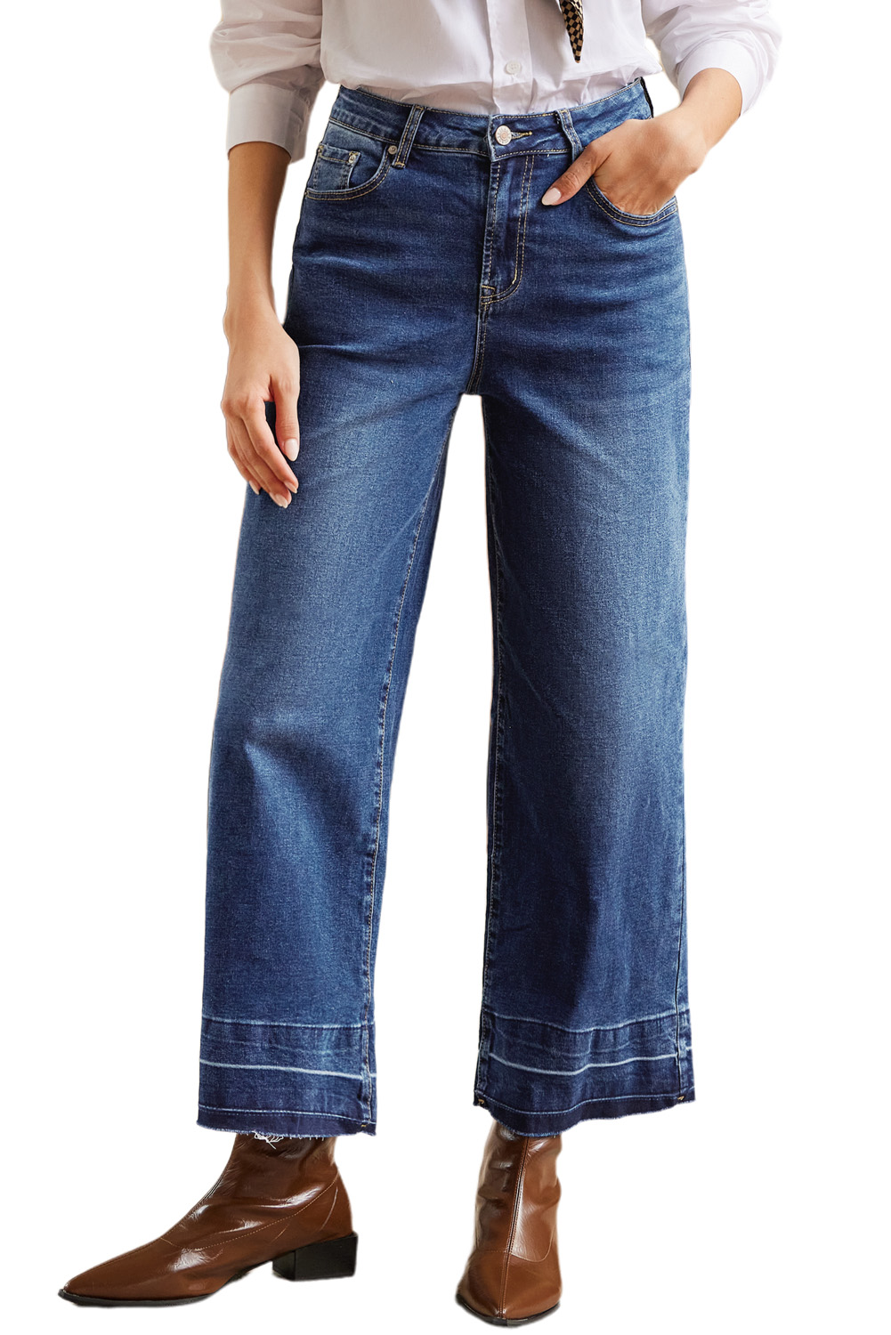 Gray Raw Hem Straight Leg Loose High Waist Jeans - loveforevers