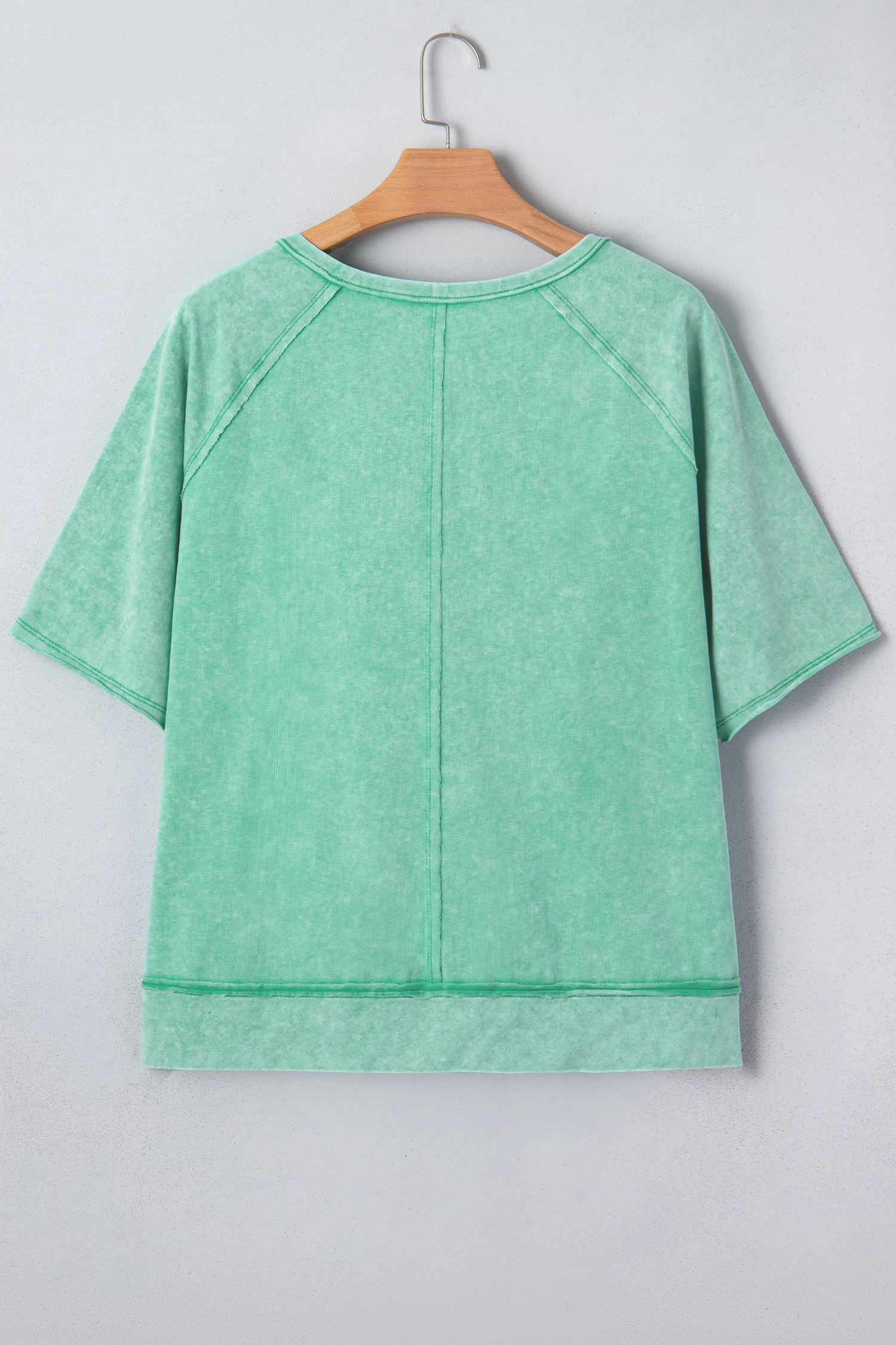 Mint Green Half Buttons Raw Seam Raglan Sleeve Mineral Wash T Shirt - loveforevers