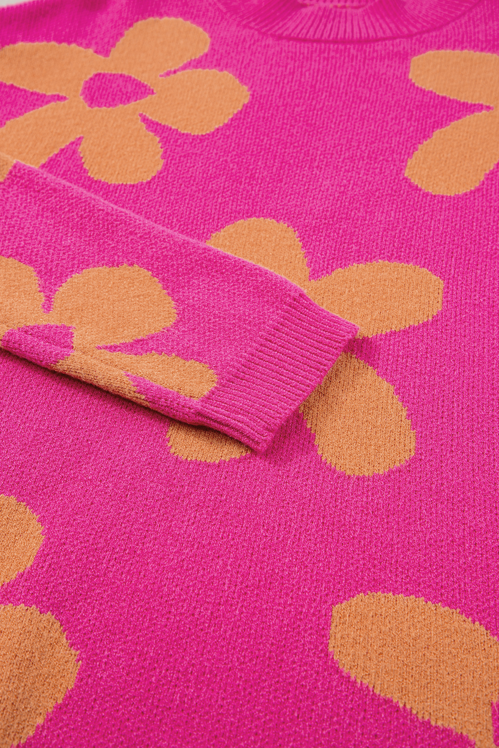 Rose Big Flower Pattern Mock Neck Long Sleeve Sweater - loveforevers