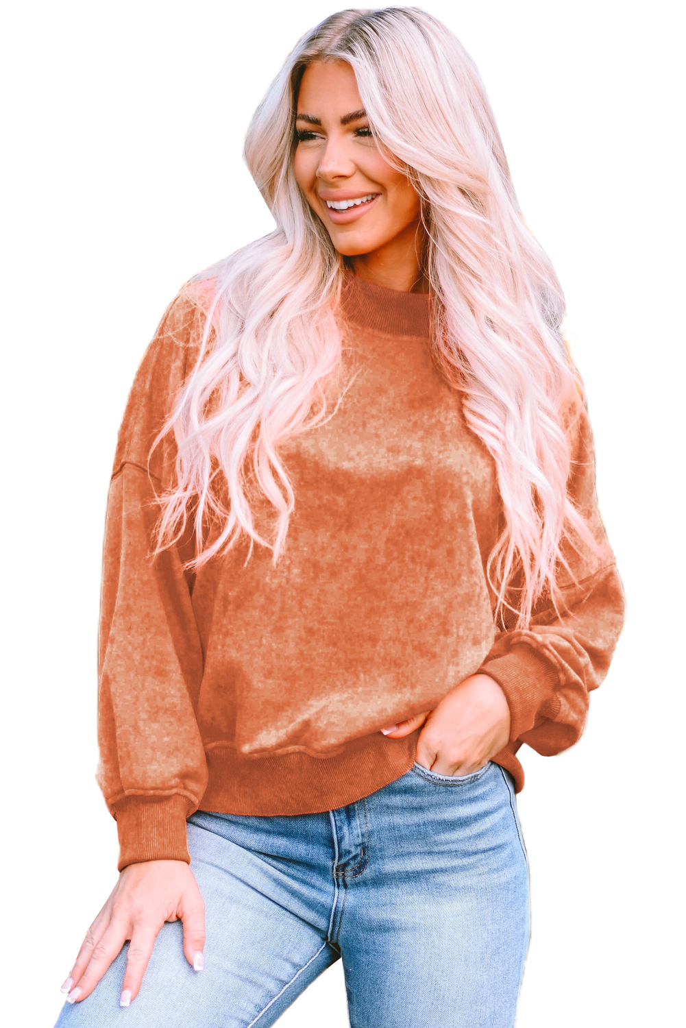 Brown Drop Shoulder Crew Neck Pullover Sweatshirt - loveforevers