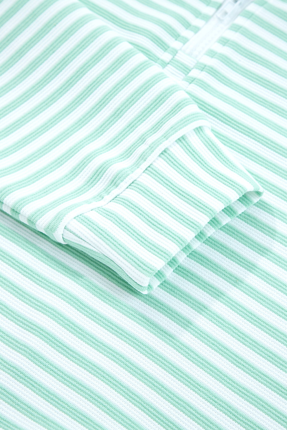 Green Stripe Quarter Zip Collar Pullover Long Sleeve Top - loveforevers