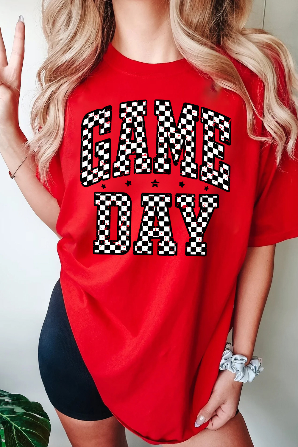 Red Checkered Game Day Graphic T Shirt - loveforevers