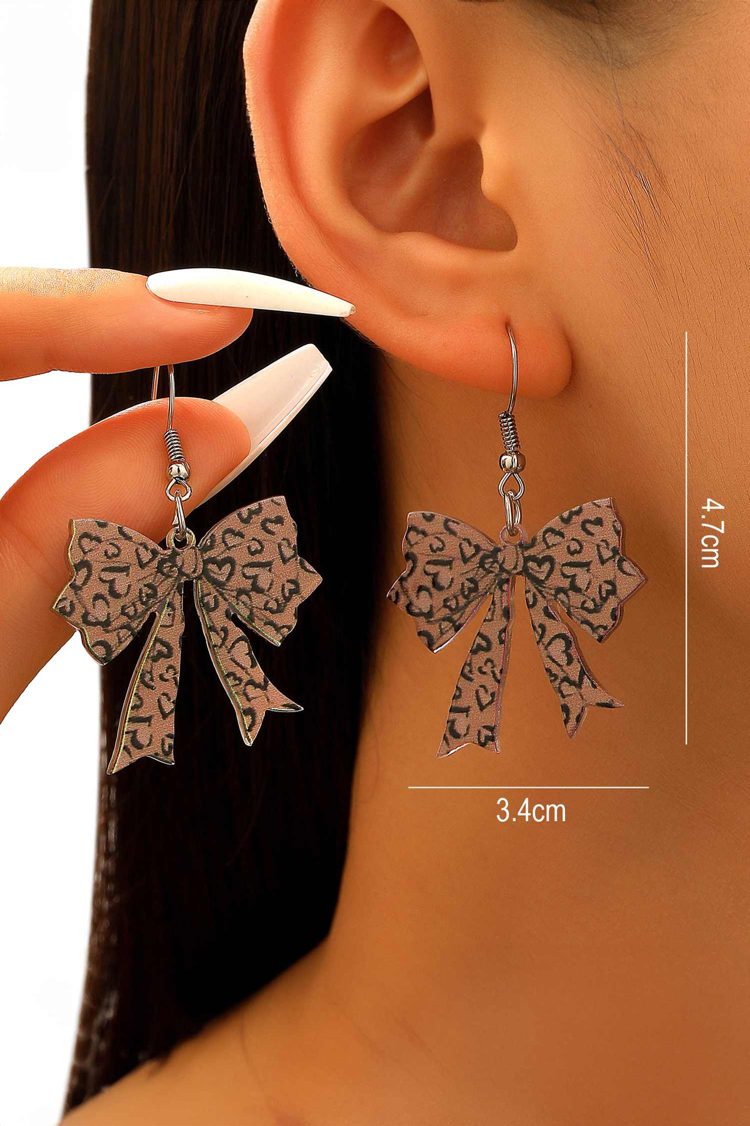 Cinnamon Stylish Leopard Printed Bow Stainless Hook Earrings - loveforevers