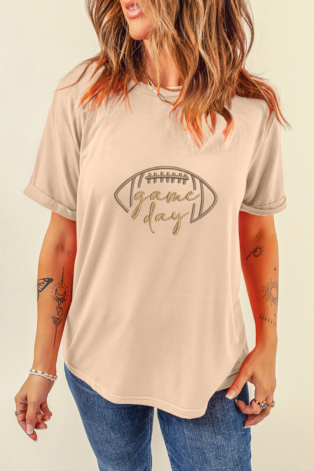 Khaki game day Rugby Embroidered Graphic T Shirt - loveforevers