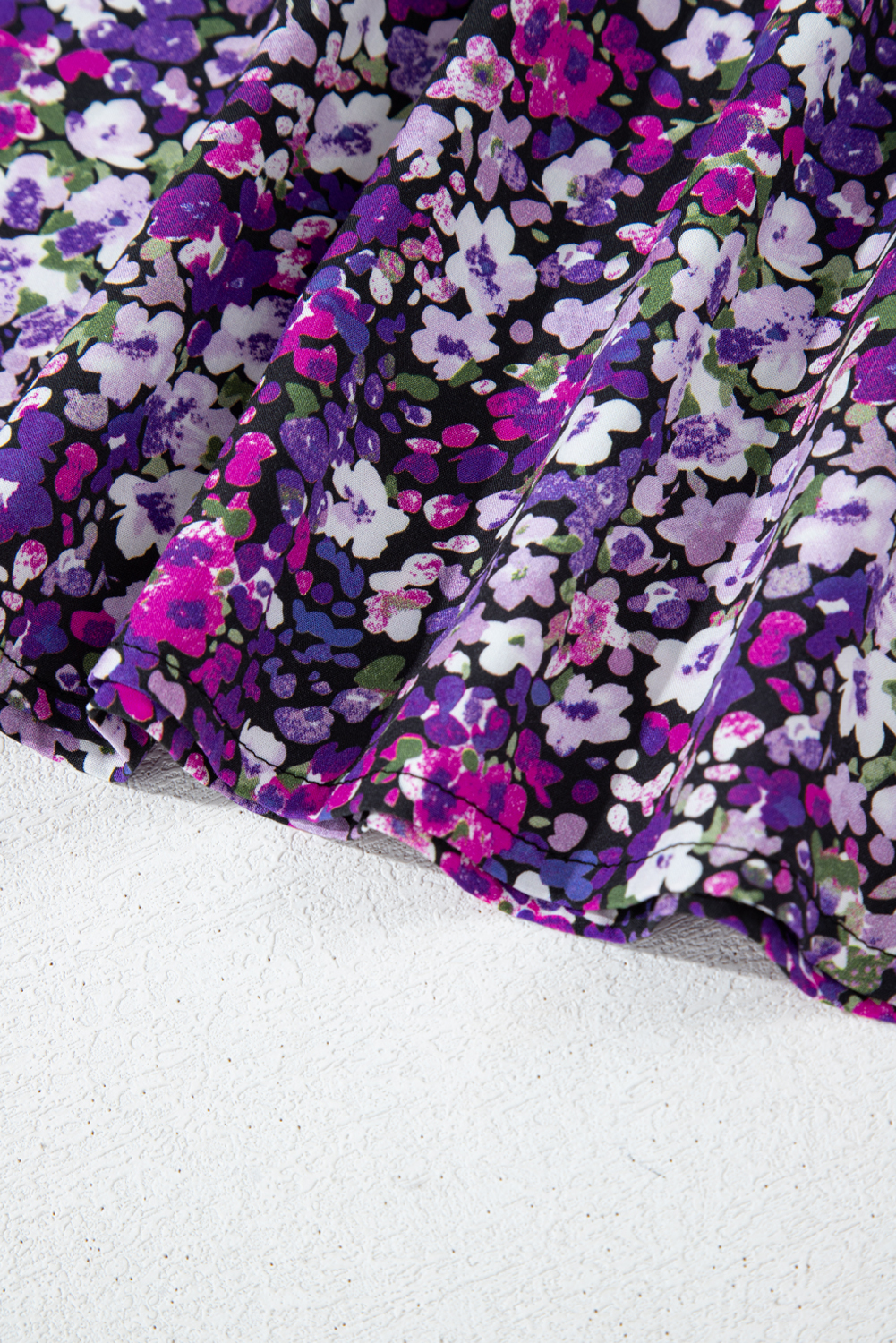 Purple Boho Flower Split V Neck Bubble Sleeve Blouse - loveforevers