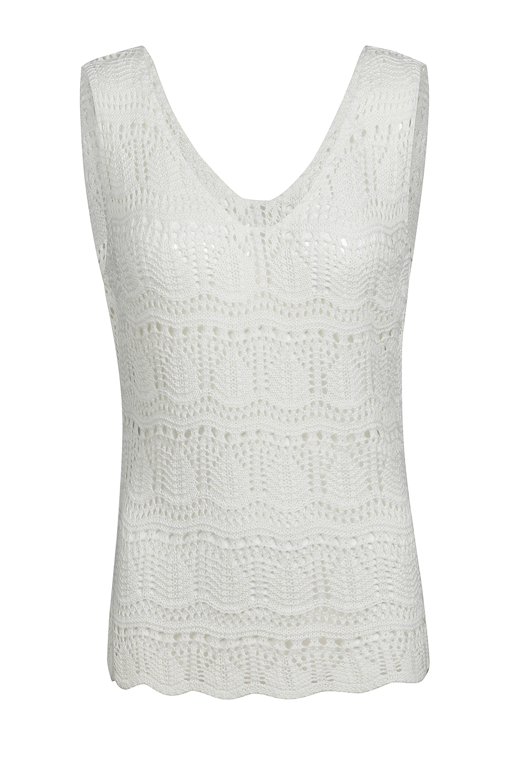 White V Neck Textured Hollow-out Sweater Vest - loveforevers