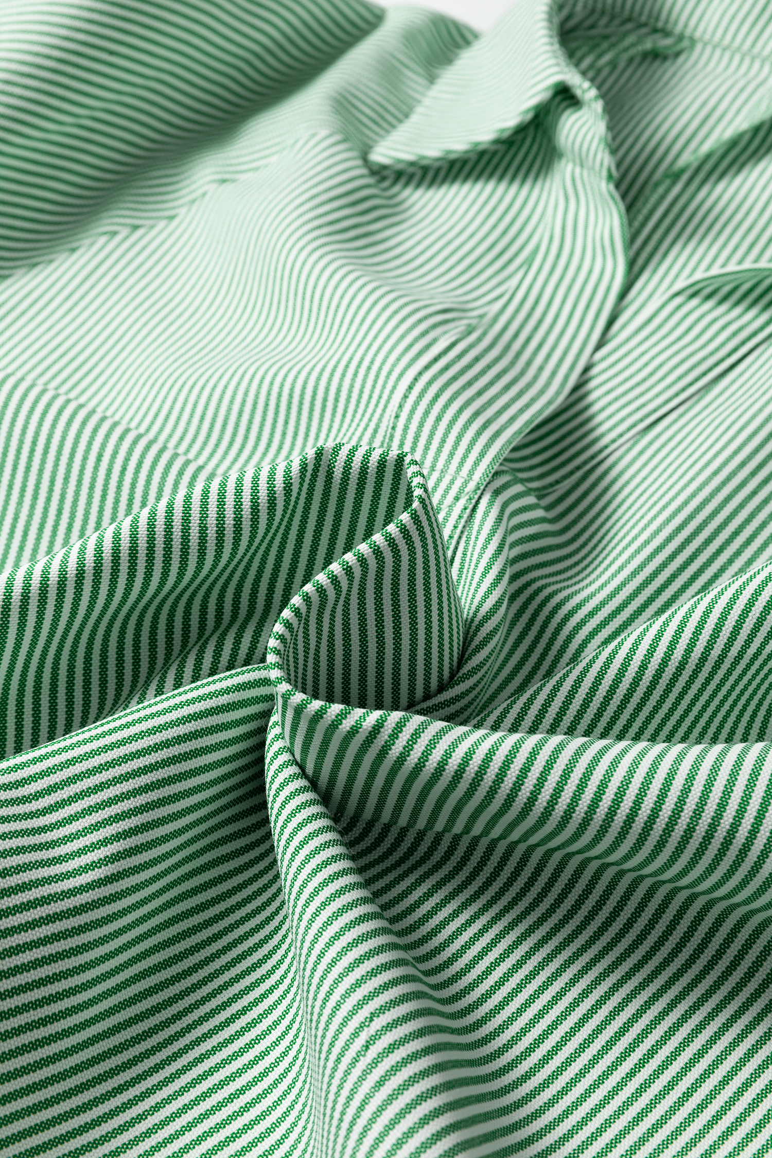 Mint Green Striped Print Collared Split Neck Half Sleeve Blouse - loveforevers