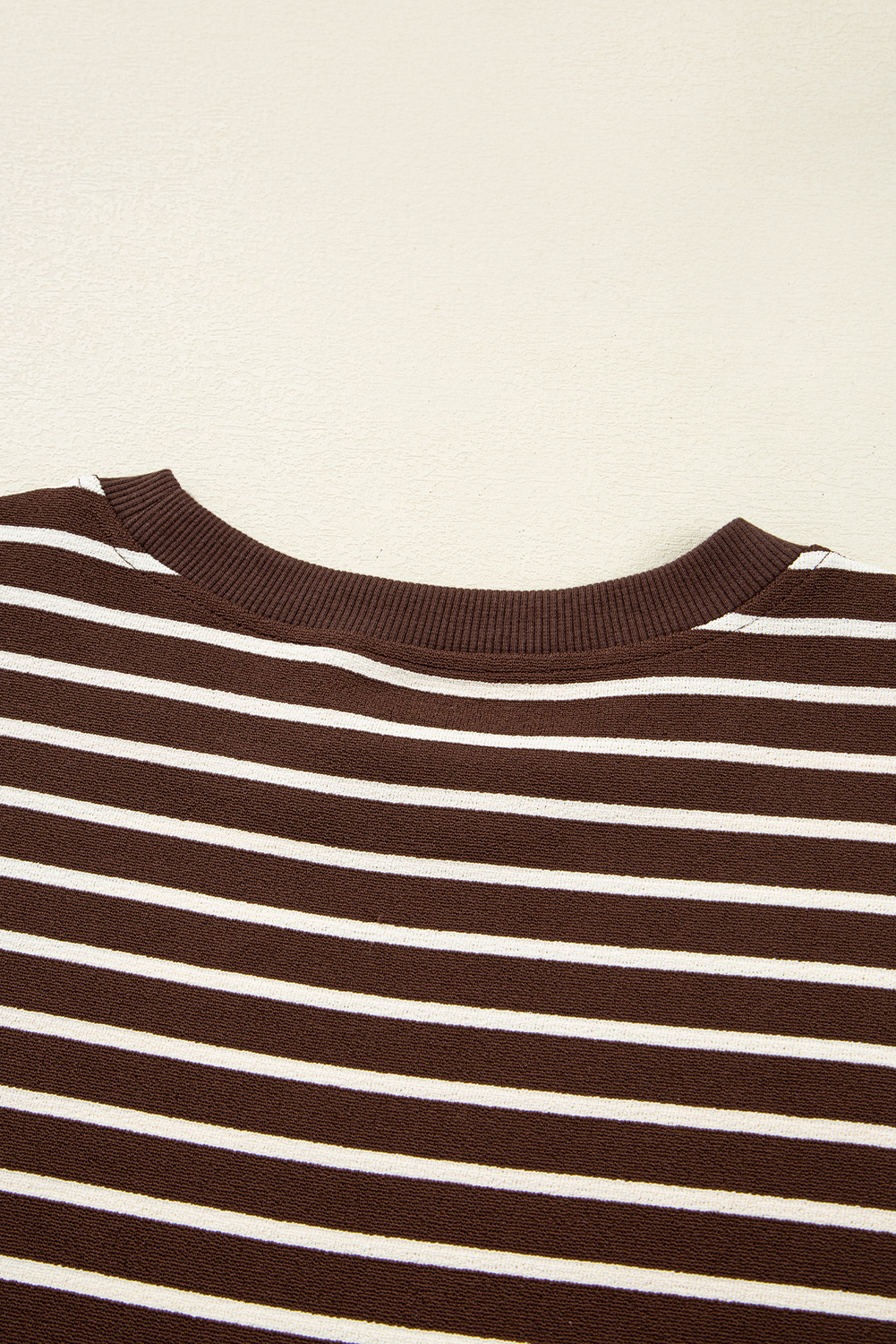 Brown Stripe Ribbed Cropped Crew Neck Long Sleeve T Shirt - loveforevers