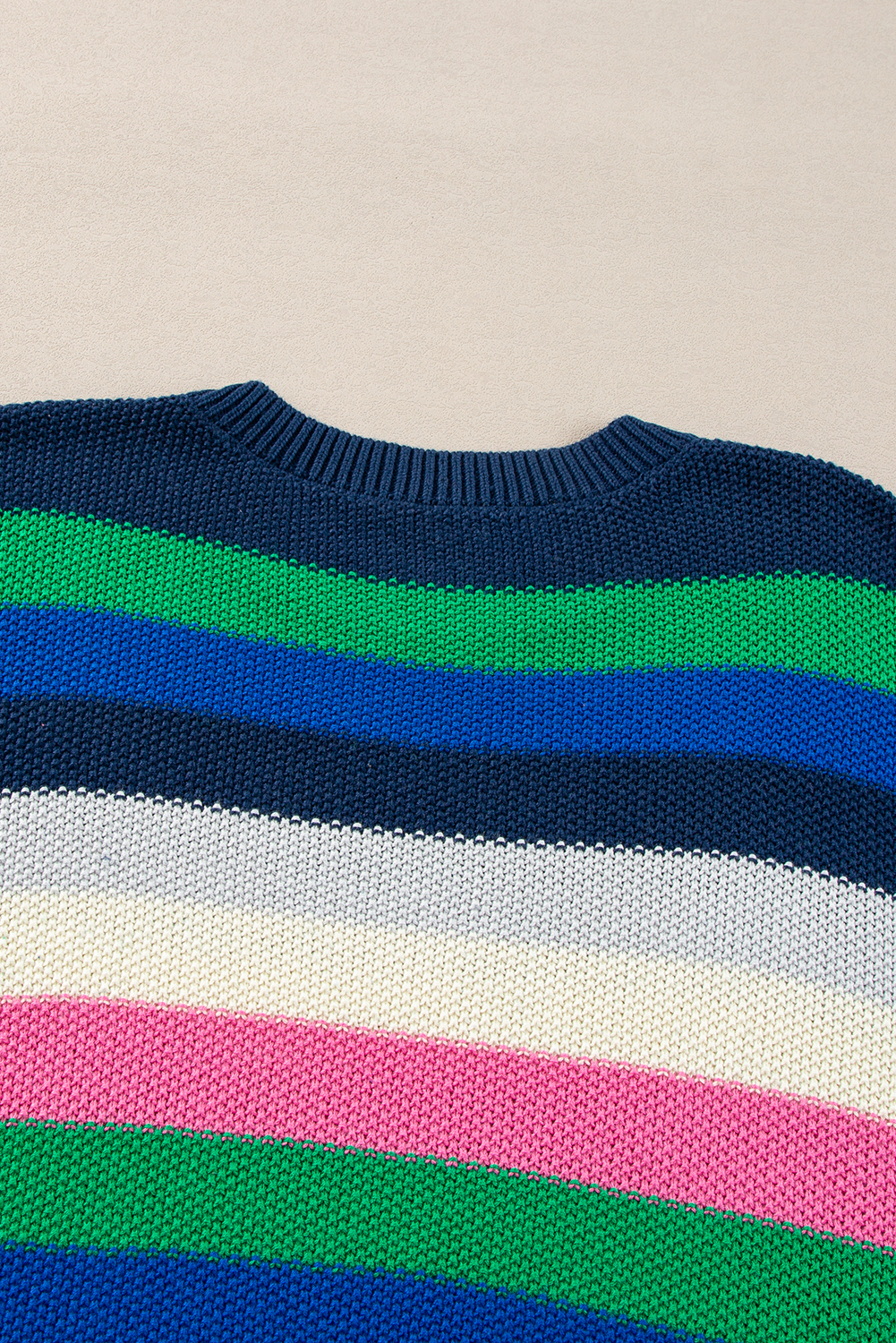 Bright Green Rainbow Striped Crew Neck Drop Shoulder Sweater - loveforevers
